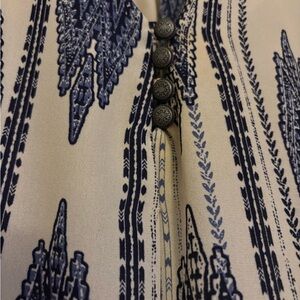 Chic Cream Blouse with Blue Patterns